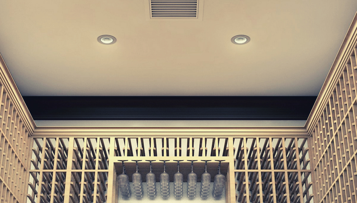 Ducted wine room cooling supply in a finished cellar